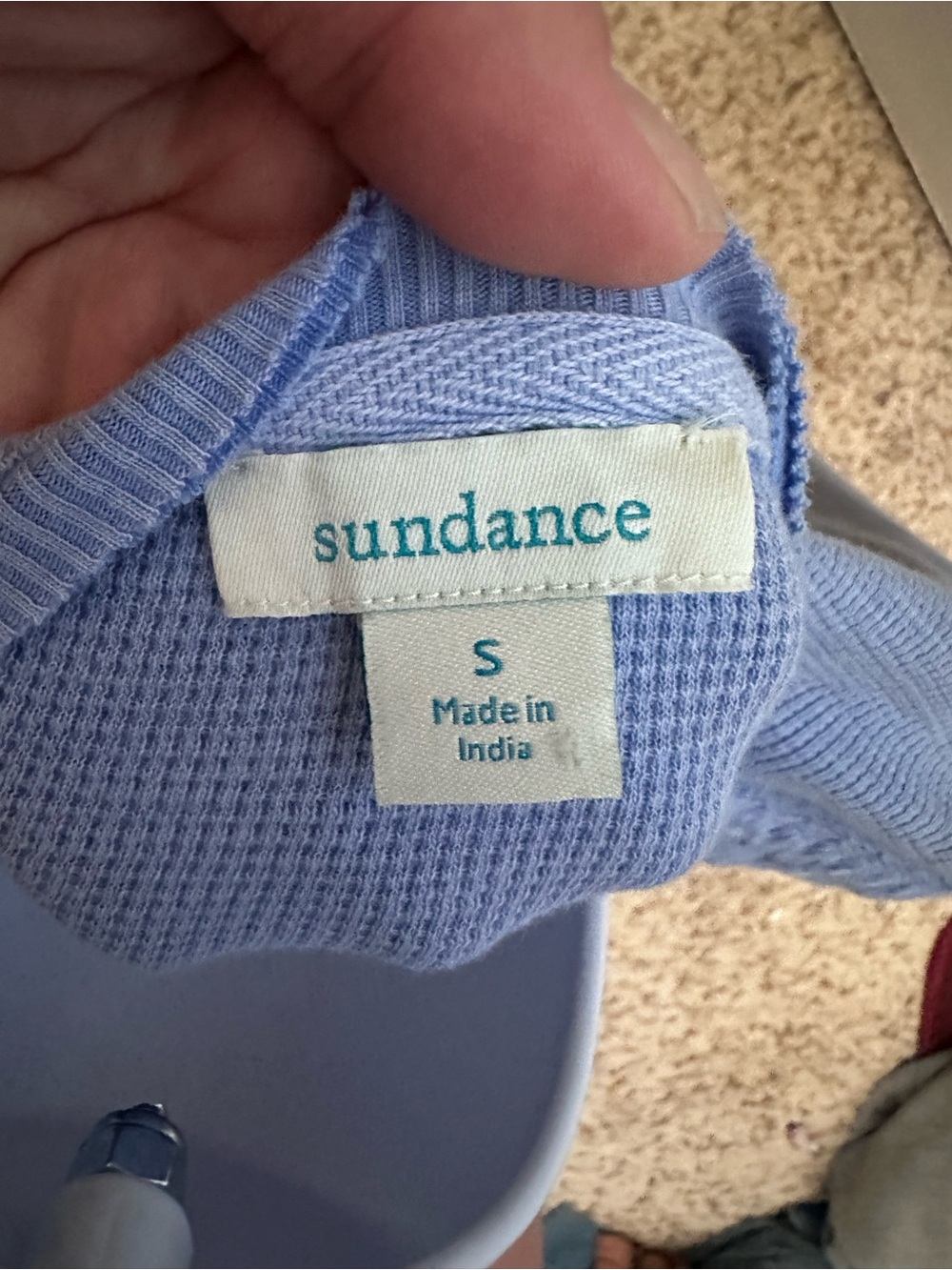Sundance Blue Lavender Embroidered V-Neck Waffle Knit top - Picture 2 of 6